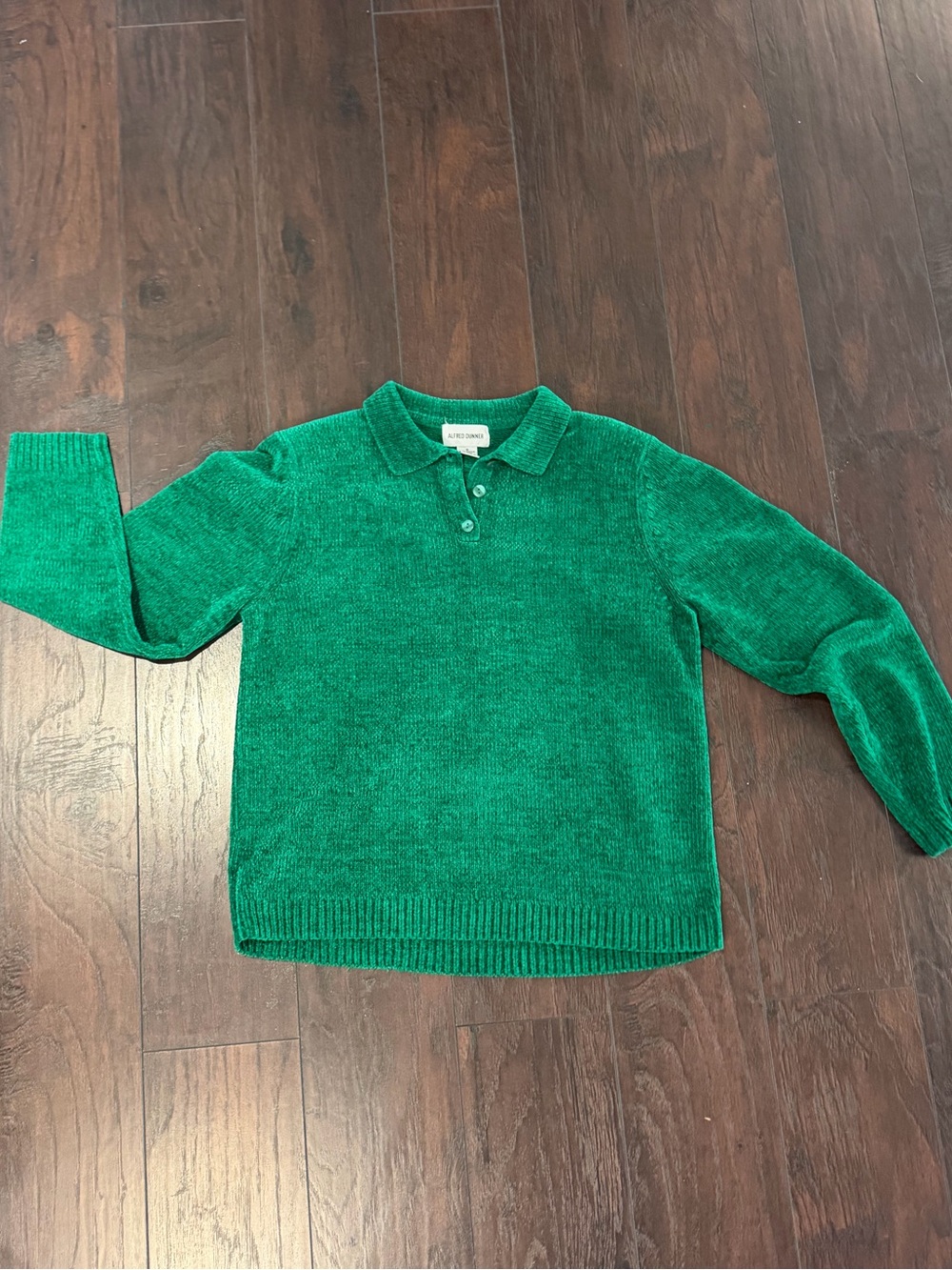 Vintage Alfred Dunner Green Knit Polo Sweater with Shoulder Pads - Size Small